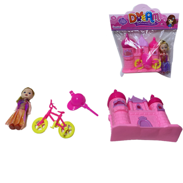 实心娃娃带别墅,自行车,帽子 3.5寸