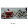 15*8cm莲花杯(大红花，蝴蝶)碟套装 陶瓷