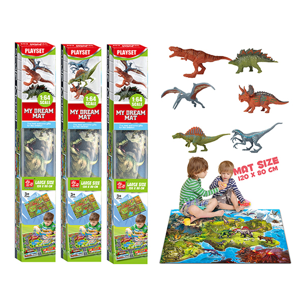 3只6款恐龙+恐龙地毯 塑料
