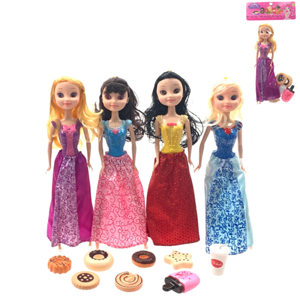 4款式喷彩身公主娃娃带甜品套 11.5寸 塑料