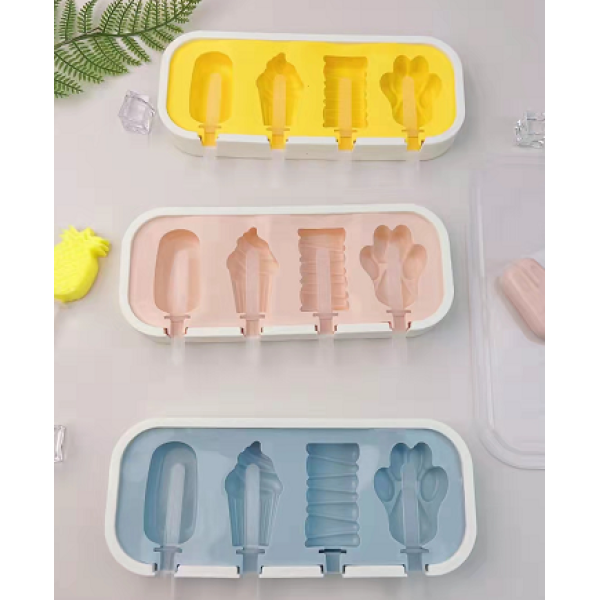 猫爪冰激凌雪糕（配托盘+盖子+6根塑料棍） 混色 冰淇淋模具 硅胶