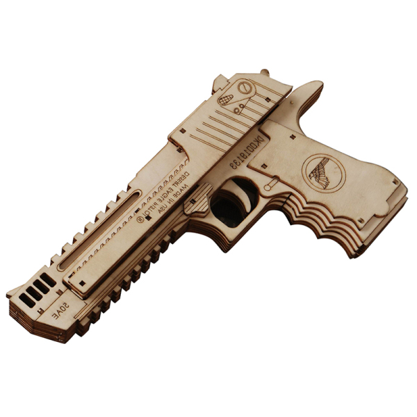 3D木质可发射皮筋沙漠手枪 橡皮筋 手枪 喷漆 木质