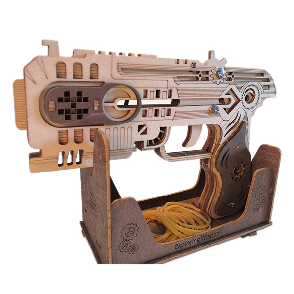 DIY组装皮筋太空枪 模型 手枪 实色 木质