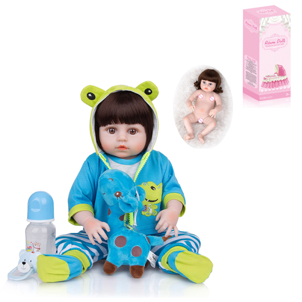 55厘米重生娃娃高仿真婴儿娃娃带奶瓶,磁性奶嘴,尿布,出生卡,长颈鹿（普通PP车发） 21寸 搪胶