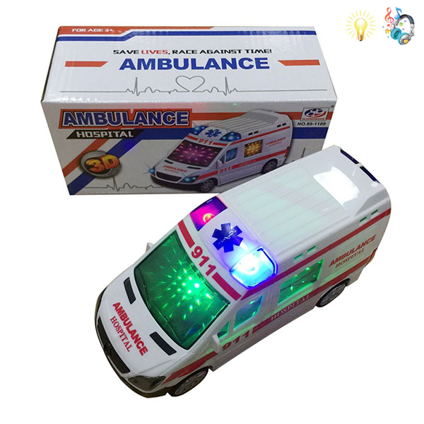 救护车 电动 万向 3D灯光 灯光 音乐 英文IC 黑轮 救护 塑料