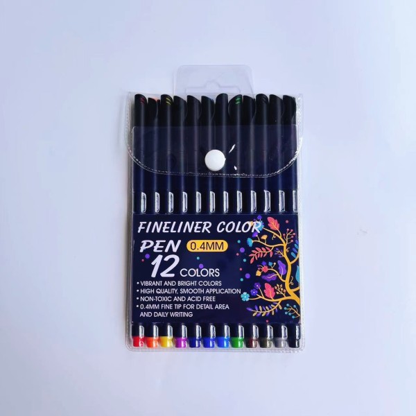12色细线彩色水性勾线笔 混色 塑料