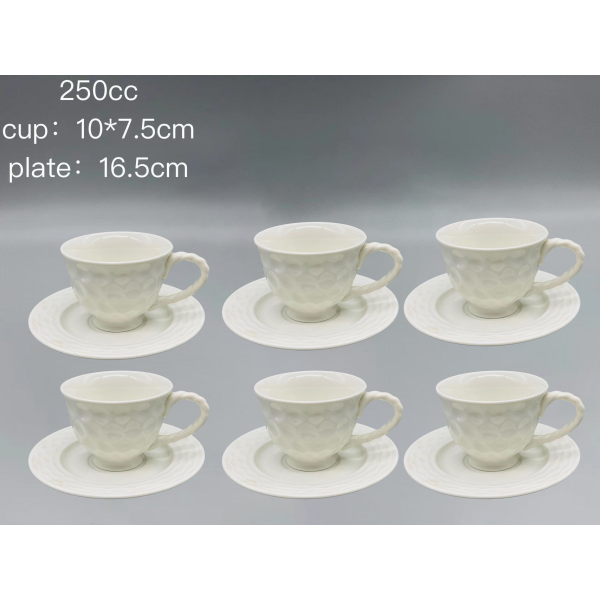 陶瓷咖啡杯6杯6碟套装【250CC】 单色清装 陶瓷