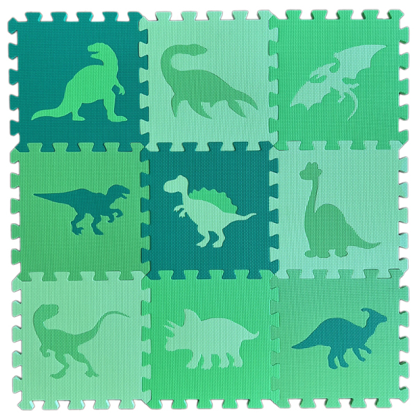 9pcs拼图地垫(9片恐龙：深绿/浅绿/中绿/草绿四色)  塑料