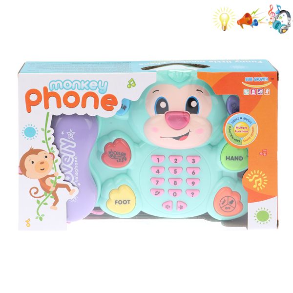 小猴电话机 电动 卡通 灯光 声音 音乐 英文IC 塑料