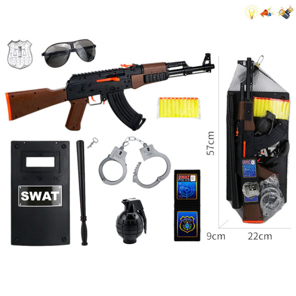 AK枪带10pcsEVA软弹,手雷,眼镜,手铐,警盾,警棍,警徽,警证 软弹 冲锋枪 灯光 声音 不分语种IC 包电 实色 塑料