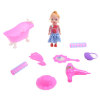 小娃娃带梳子,镜子,手提包,吹风筒,帽子,浴盆,2卷发器 3寸 塑料
