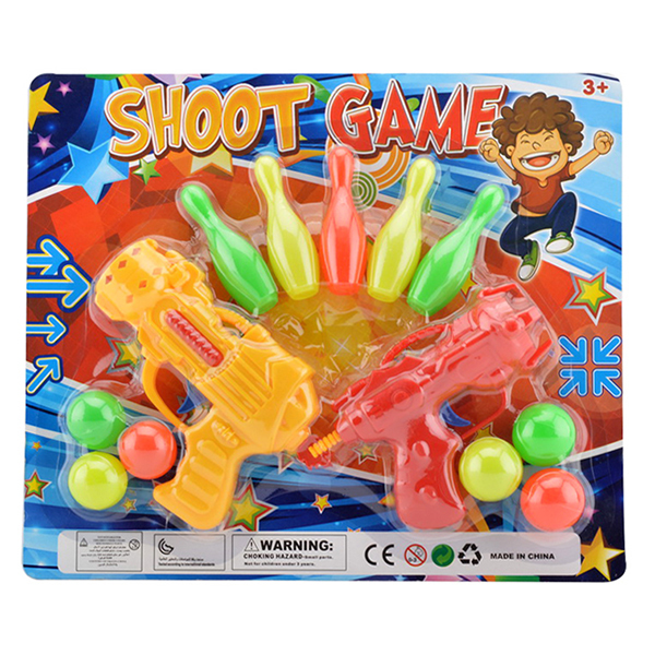 2只庄枪带5保龄球 乒乓球 手枪 实色 塑料