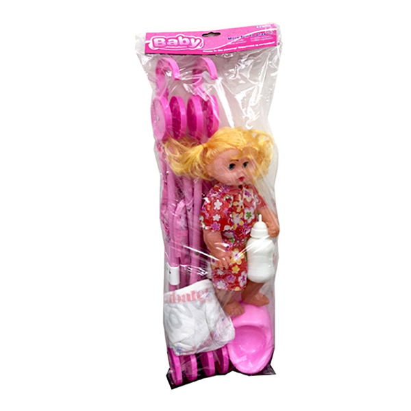 娃娃带手推车,坐便器,纸尿裤,奶瓶 18寸 塑料
