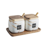 套三白色360ML糖罐配勺子和木托 单色清装 陶瓷