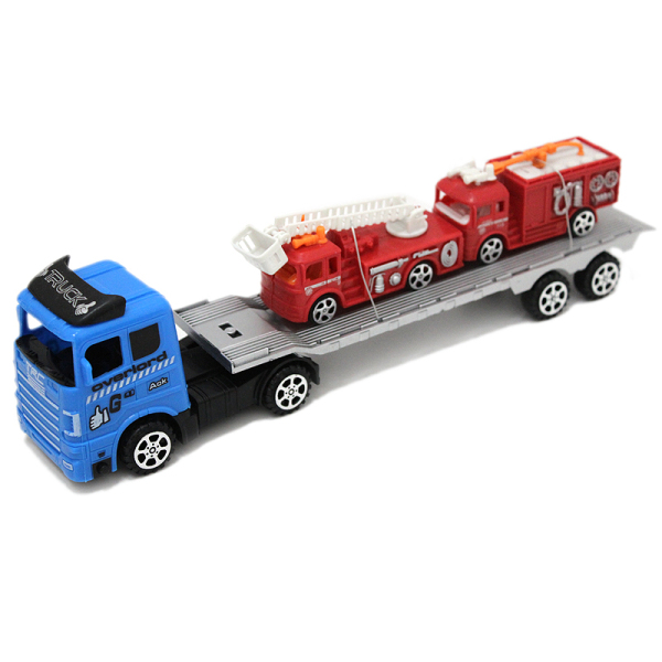实色惯性拖头车载2只消防车 塑料