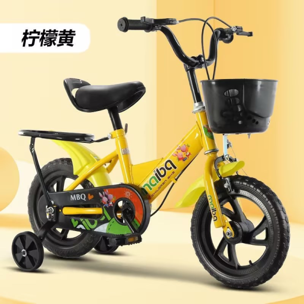 黄色 12寸儿童塑料车框带后座自行车 单色清装 金属