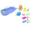 小娃娃带婴儿浴盆,瓶子,鸭子,大象,梳子,肥皂紫蓝,玫红2色 塑料