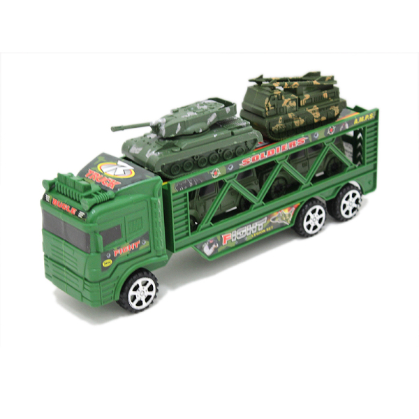 实色惯性军事双层拖头车载2悍马,1坦克,1装甲车 塑料