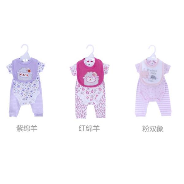 女宝宝新生儿连体衣服3pcs套装（3M,6M,9M)（花型随机） 100%棉 新生儿（0-1个月） 3-9M 套装