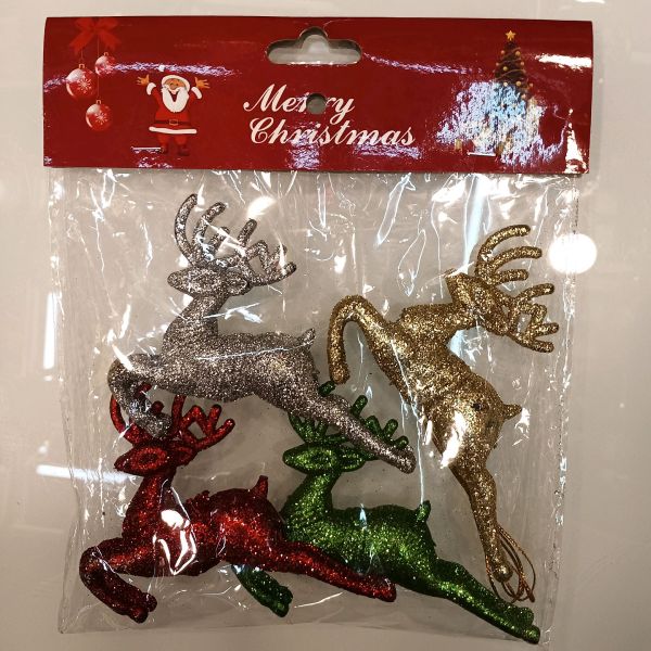 4PCS 圣诞鹿挂件圣诞树挂件塑料挂件鹿彩色鹿 塑料