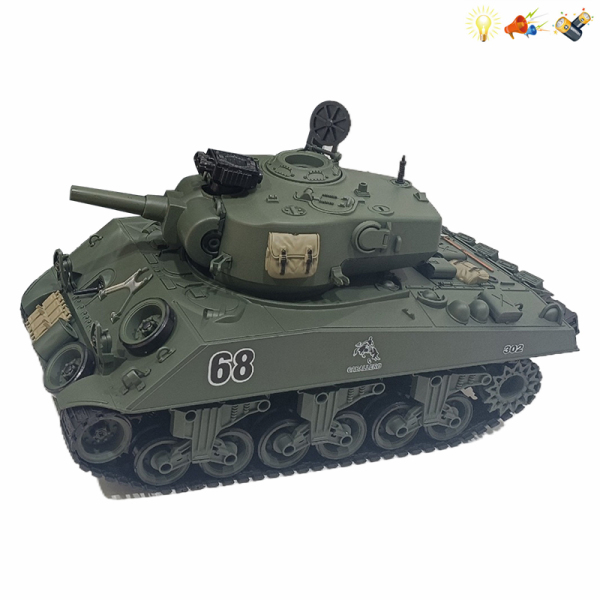 (USA M4A3)美国M4A3坦克带USB 军绿色 遥控 20通 灯光 声音 不分语种IC 主体包电，遥控器不包电 塑料