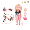 2款式吹瓶身搪胶头娃娃公仔带自行车,眼镜,相机 13寸 灯光 声音 不分语种IC 包电 塑料