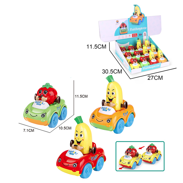 12PCS 2款水果车 惯性 实色 塑料