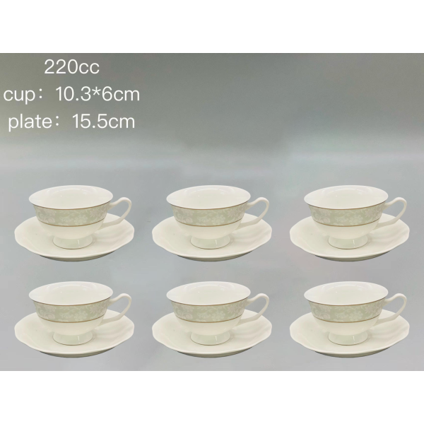 陶瓷咖啡杯6杯6碟套装【220CC】 单色清装 陶瓷