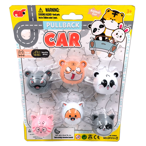 6(pcs)动物圆球卡通车 回力 塑料
