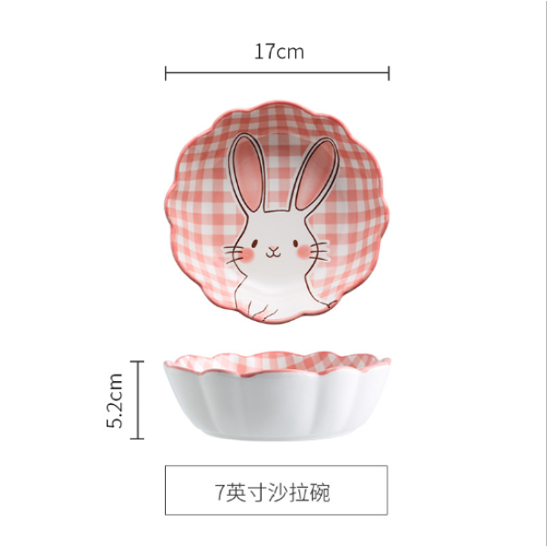 7英寸卡通兔子印花系列陶瓷沙拉碗 单色清装 陶瓷