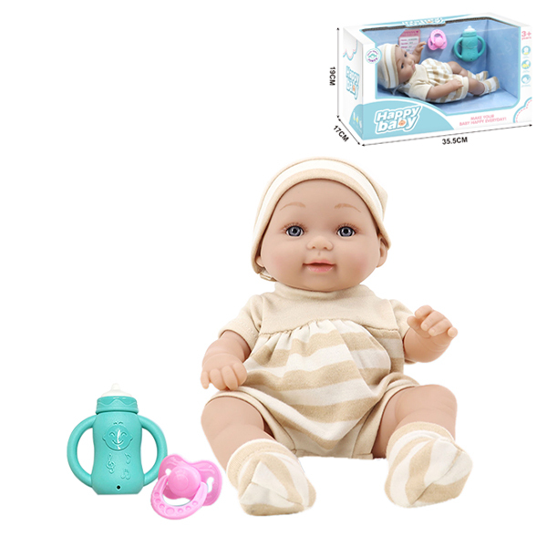 新生婴儿全搪胶娃娃带奶嘴,奶瓶 13寸 搪胶