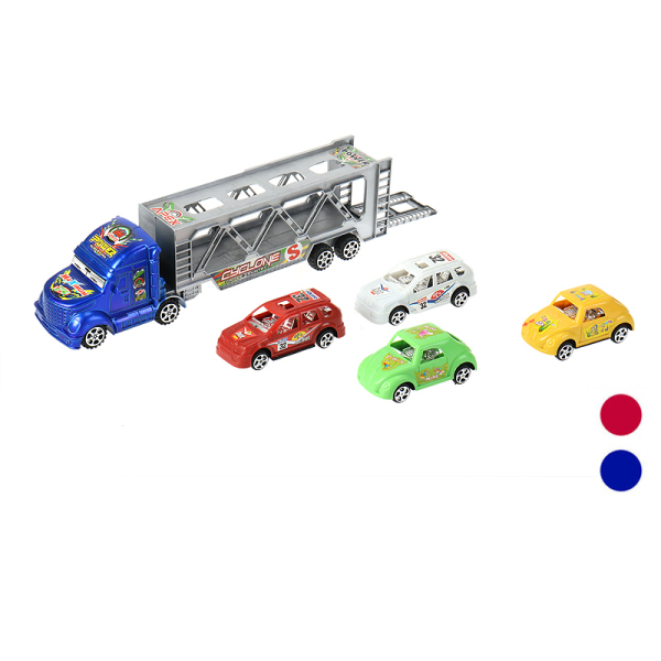喷漆双层惯性拖头车载2只滑行甲虫车,2只滑行商务车,红蓝2色 塑料