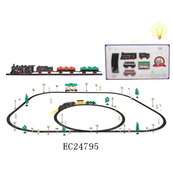 106pcs电动古典轨道火车带候车亭灯光 灯光 塑料