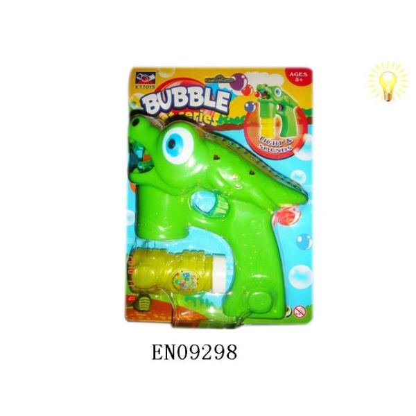 实色自动鳄鱼泡泡枪配泡泡水 电动 灯光 塑料