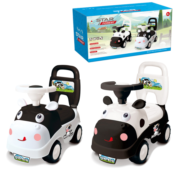 卡通童车-奶牛（BB方向盘）2色 滑行车 四轮 塑料