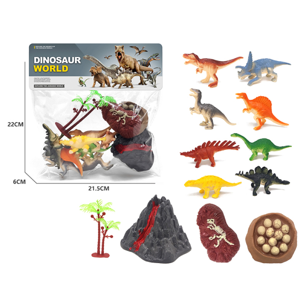 8(pcs)实心恐龙+火山鸟巢化石套装 塑料