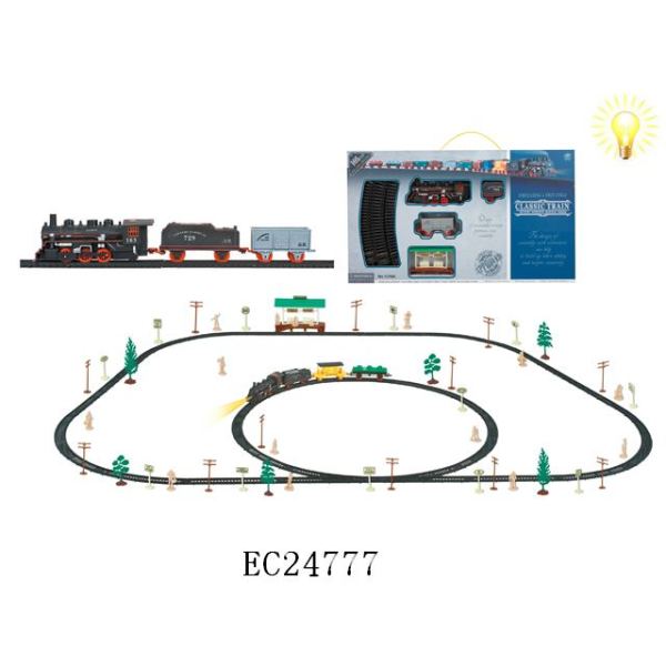 105pcs电动古典轨道火车带候车大楼,灯光 灯光 塑料