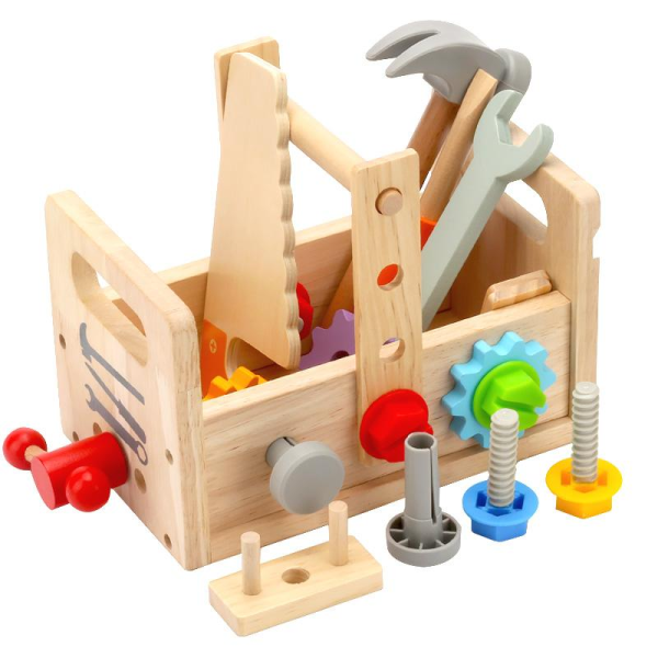 儿童木制玩具手提工具篮【21.5*13.5*13.5CM】 单色清装 木质