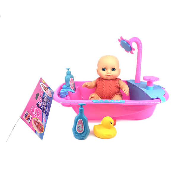 娃娃带浴盆,鸭子,沐浴露 8寸 搪胶