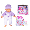 Cotton body fixed-eye doll with backpack, bottle