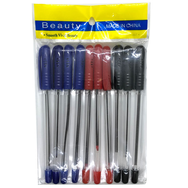 10PCS 17.5CM 黑+红+蓝芯圆珠笔 塑料