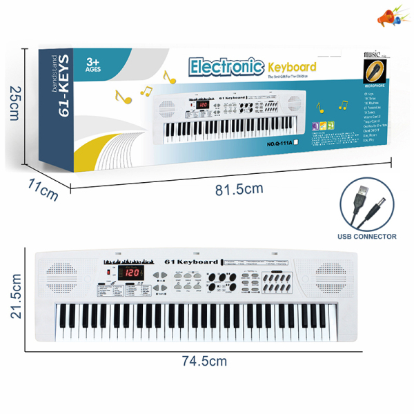 61键多功能电子琴带数码,USB连接线 白色 仿真 声音 带麦克风 可插电 塑料