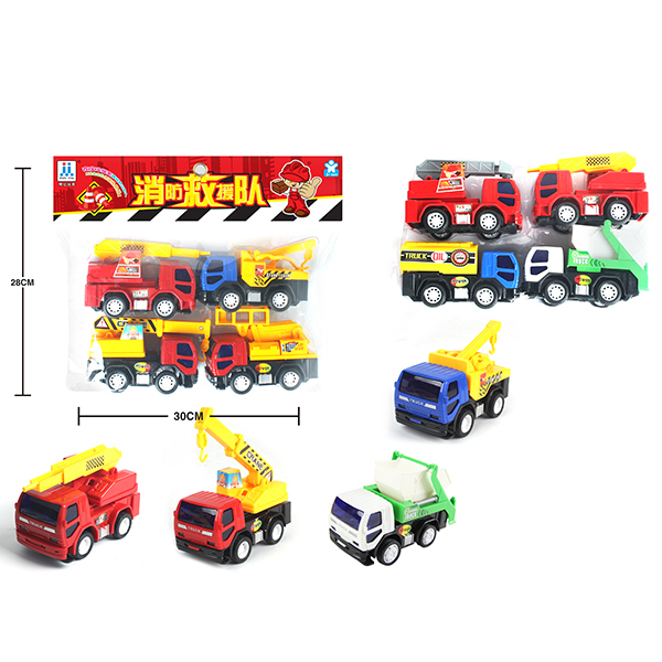 4只装消防救援队工程车 惯性 实色 塑料