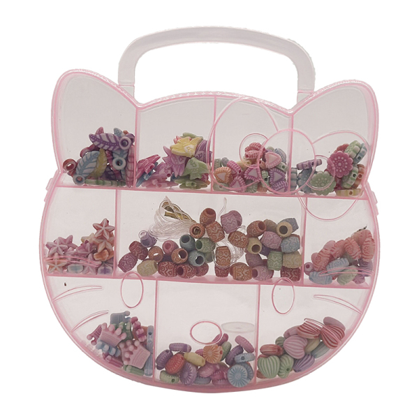 12pcs儿童DIY粉色盒磨砂珠-猫头 塑料