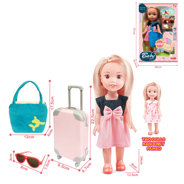 2款式吹瓶身搪胶头娃娃公仔带行李箱,手提包,眼镜 13寸 塑料