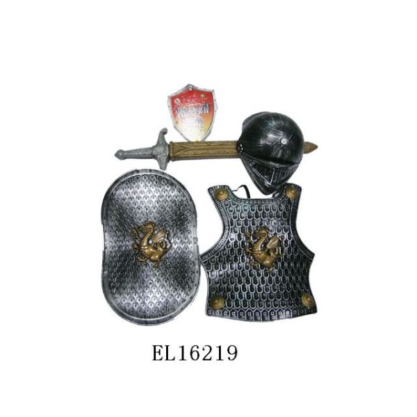 古银色带金龙战甲+盾牌+头盔+吹瓶剑 喷漆 塑料