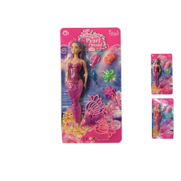 15寸实身关节美人鱼芭芘带梳子,海底动物粉红,紫2色 实身 塑料