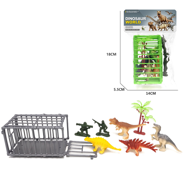 4(pcs)实心恐龙+笼子兵人套装 2色 塑料