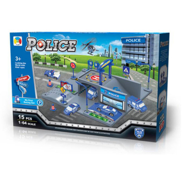 警察城市停车场带2只滑行警车,飞机 警察 塑料