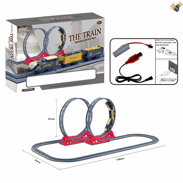 复古火车轨道轨道套装带USB 电动 包电 塑料
